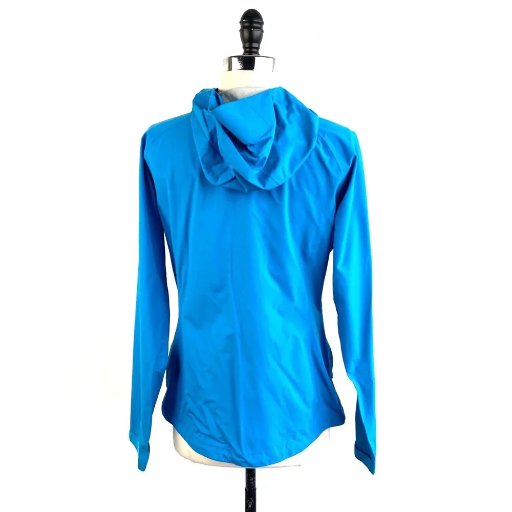 Mountain Hard Wear Rain Jacket Woman XS Aqua Blue Hood Zip Nylon Pockets Outdoor